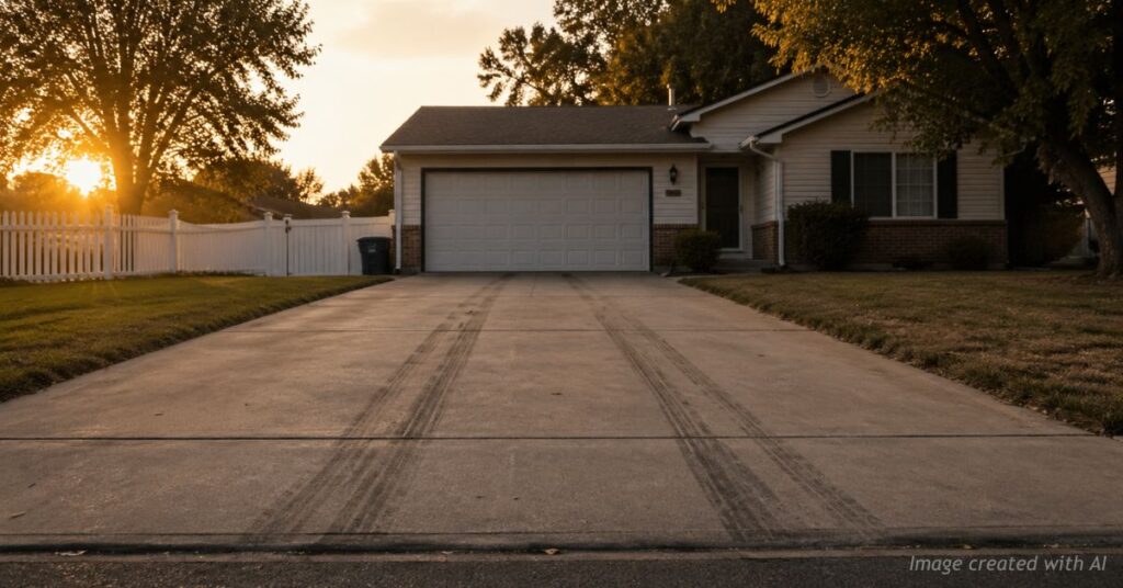 Empty driveway with tire marks, illustrating property taken through civil asset forfeiture.