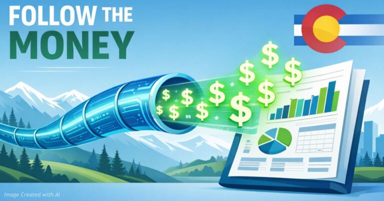 Dollar symbols flowing into a report representing tracking spending