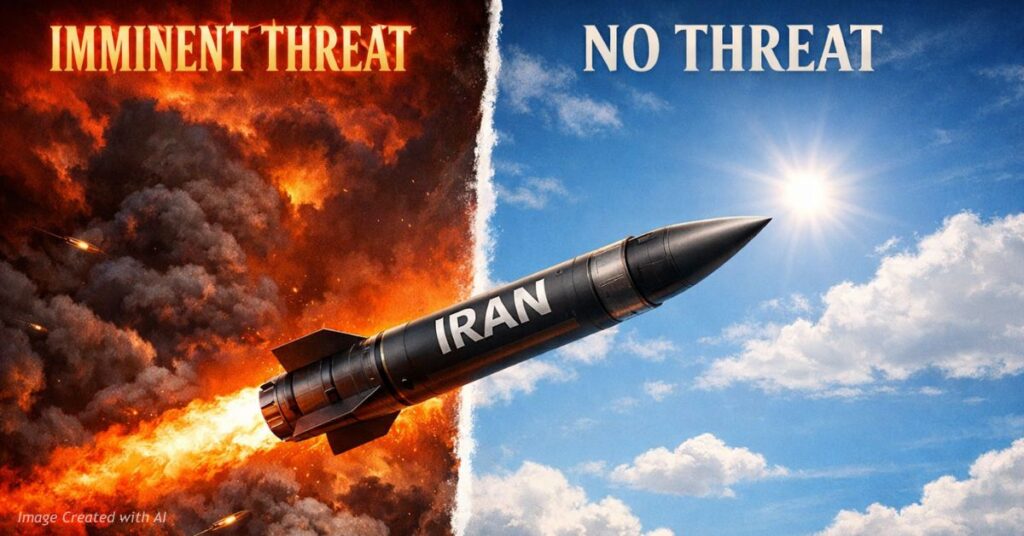 Missile labeled Iran splits between “imminent threat” and “no threat” skies