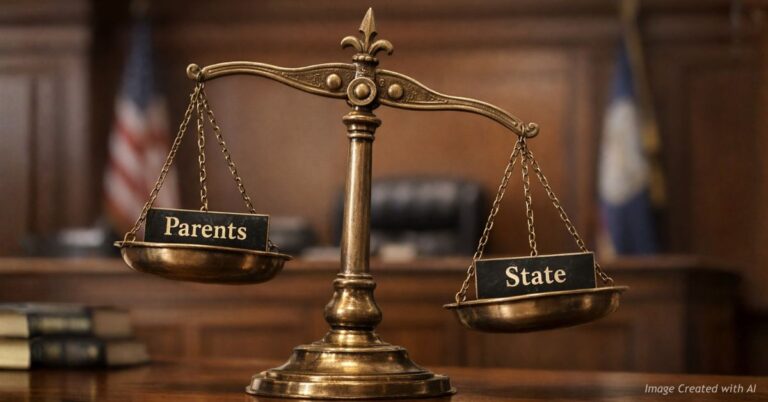 Justice scales showing tension between parental rights and state authority