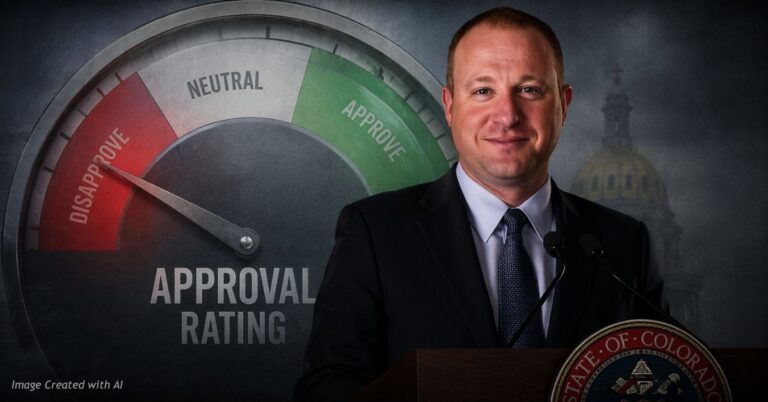Governor silhouette with falling approval meter showing declining support