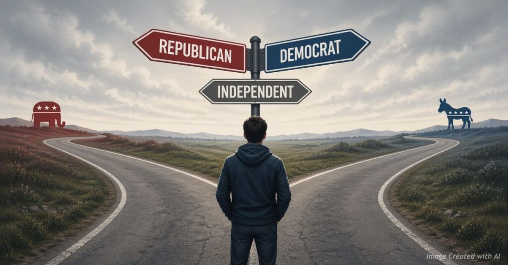 Voter at crossroads choosing between political parties and independence
