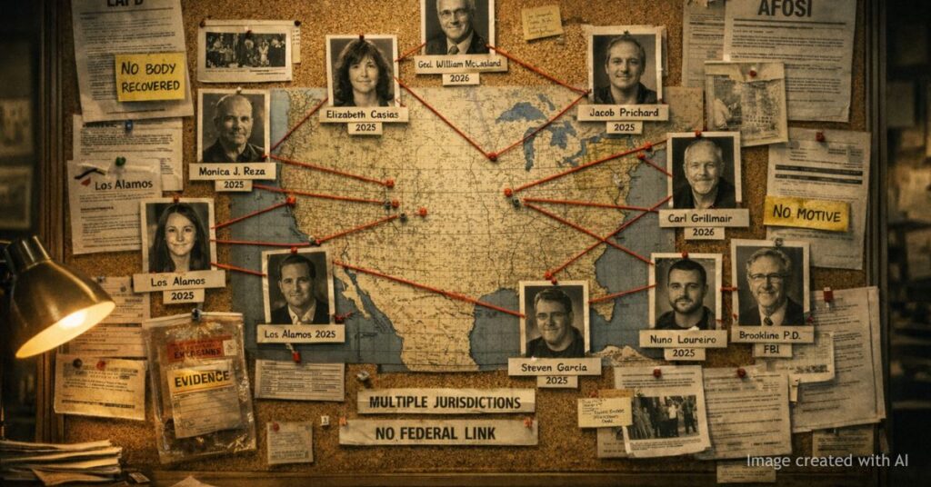 Investigation board linking multiple scientist deaths across the United States