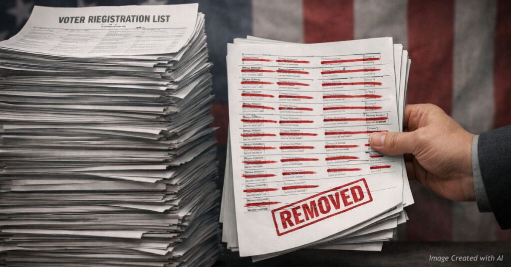 Voter roll documents being removed representing large-scale cleanup