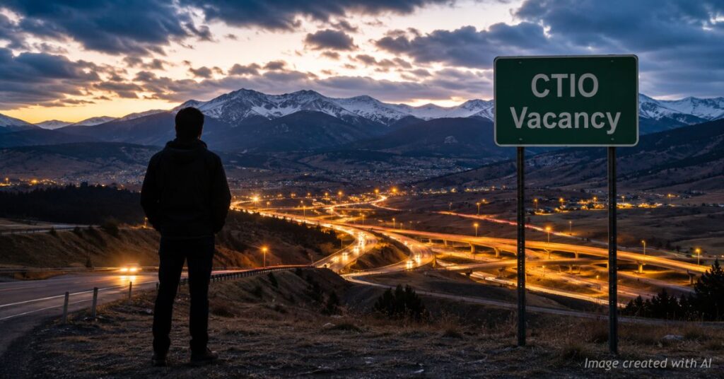 Citizen faces CTIO vacancy sign beside Colorado highway