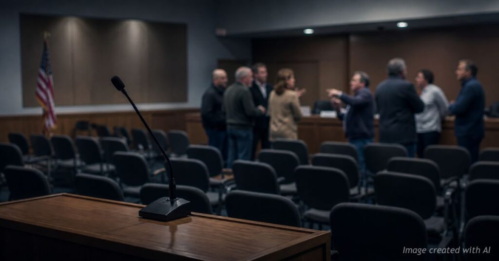 Empty town hall shows civic absence and public frustration