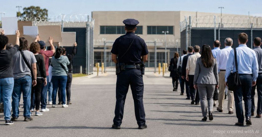Does Aurora police provide equal protection to protesters and workers alike?