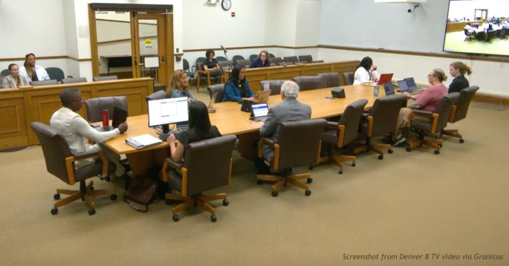 Denver council members seated around a committee table during the Sept. 16 Health and Safety Committee hearing.