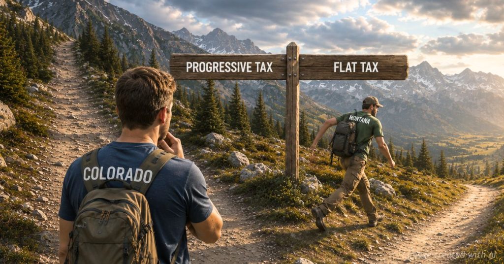 Colorado hiker weighs flat and progressive tax paths as Montana crosses toward the flat tax trail.